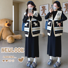 批发实拍现现~孕妇装<b class='q'>春</b>秋套装时尚款新款宽松针织孕妇连衣裙两件套