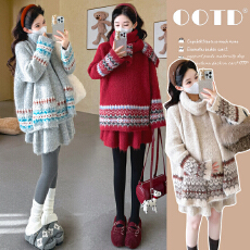 批发实拍现现~2025孕妇装秋季套装新款毛衣宽松外穿上衣+短裤两件套