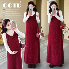 批发实拍现现~孕妇秋冬套装时尚款吊带叠穿背心针织裙+打底衫两件套