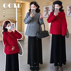 实拍现现~2025孕妇装套装韩版设计感新年服洋气娃娃上衣+半身裙