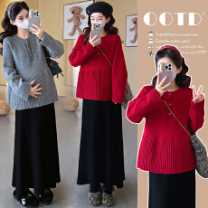 实拍现现~2025孕妇装套装韩版设计感新年服洋气娃娃上衣+半身裙