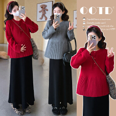 实拍现现~2025孕妇装套装韩版设计感新年服洋气娃娃上衣+半身裙