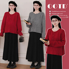 现现~2025孕妇装套装韩版设计感新年服洋气娃娃上衣+半身裙