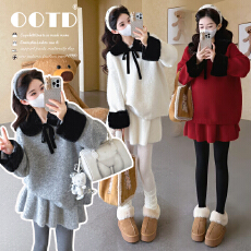 实拍现现~2025孕妇装秋季套装新款毛衣宽松外穿上衣+短裤两件套