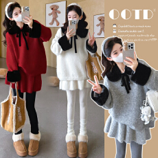 实拍现现~2025孕妇装秋季套装新款毛衣宽松外穿上衣+短裤两件套