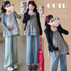 批发实拍现现~孕妇装<b class='q'>春</b>装套装时尚款洋气宽松遮肚上衣背心两件套