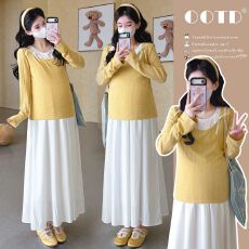 批发实拍现现~孕妇装<b class='q'>春</b>装套装时尚款新款宽松韩系甜美连衣裙两件套