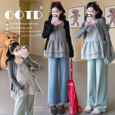 批发实拍现现~孕妇装<b class='q'>春</b>装套装时尚款洋气宽松遮肚上衣背心两件套