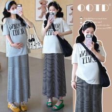 批发实拍现现~孕妇装<b class='q'>套装</b>时尚款2026新款夏装宽松上衣T恤+半裙两件套