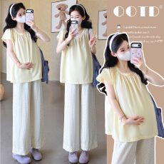 批发实拍现现~孕妇装<b class='q'>套装</b>时尚款2026新款上衣娃娃衫+波点长裤两件套