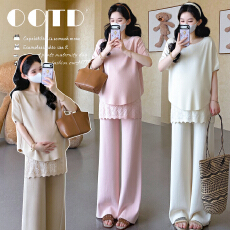 批发实拍现现~<b class='q'>孕妇装</b>夏季减龄套装时尚针织显瘦<b class='q'>上衣</b>+蕾丝长裤两件套