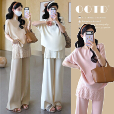 批发实拍现现~<b class='q'>孕妇装</b>夏季减龄套装时尚针织显瘦<b class='q'>上衣</b>+蕾丝长裤两件套