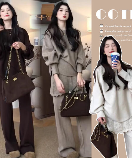 선물 물품 임산부 세트 가을 새로운 느긋한 바람 스웨터 레이스 방귀 커튼 루즈핏 슬림해 보이는 투피스 세트