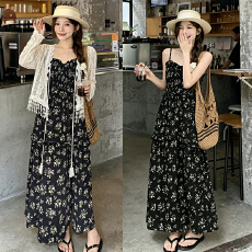 批发实拍大码女装波西米亚<b class='q'>蕾丝</b>开衫胖mm显瘦连衣裙海边度假吊带碎花裙
