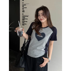 批发大码女<b class='q'>装</b>微胖mm藏青色爱心印花T恤女撞色显瘦短袖<b class='q'>上衣</b>+<b class='q'>裤</b>裙套<b class='q'>装</b>