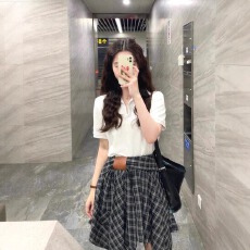 批发初夏穿搭套装女大码胖mm短袖T恤格纹短裙裤学院风气质<b class='q'>时尚</b>两件套