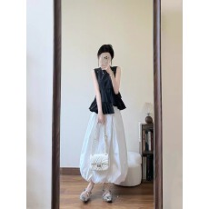 批发夏季穿搭一整套大码微胖mm<b class='q'>无袖</b><b class='q'>上衣</b>花苞半身裙韩系气质时尚套装女