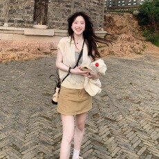 批发夏季穿搭一整套<b class='q'>大码</b>胖mm假俩件上衣牛仔短裙韩系时尚巨好看套装女