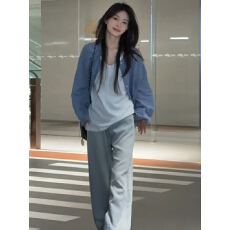 批发春秋穿搭一整套<b class='q'>大码</b>胖mm长袖衬衫T恤阔腿裤韩系松弛感三件套装女