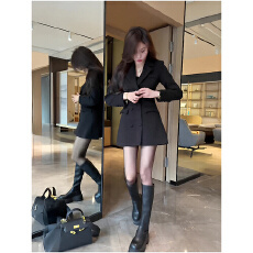 批发法式高级感黑色<b class='q'>西装</b>连衣裙女春季大码胖mm轻熟通勤气质绝美短裙子