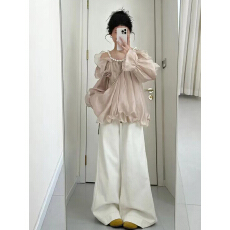 批发秋装搭配一整套大码微胖mm露肩<b class='q'>雪纺</b><b class='q'>上衣</b>阔腿裤韩系独特高级套装女