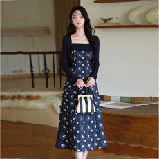 批发秋季穿搭一整套大码胖mm针织开衫碎花吊带<b class='q'>连衣裙</b>子气质温柔套装女