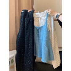 批发早秋搭配一整套大码胖mm<b class='q'>波点</b><b class='q'>衬衫</b>叠穿针织吊带韩系温柔复古套装女