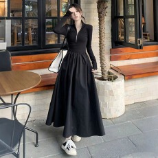 批发法式赫本风高领<b class='q'>连衣裙</b>女秋季大码胖mm收腰漂亮减龄好看中长款裙子