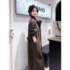 批发咖色长款立领风衣外套女秋季大码胖mm气质<b class='q'>通勤</b>高级感复古宽松大衣