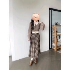 批发秋冬季穿搭一整套大码胖mm假两件针织<b class='q'>开衫</b>格纹半身裙学院风套装女