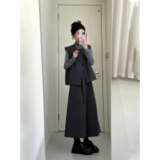 批发秋冬搭配一整套大码胖mm打底衫叠穿马甲阔腿裤复古好看三件套装女