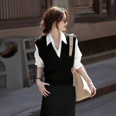 批发假两件拼接针织衫毛衣女秋冬大码胖mm休闲减龄好看olo领<b class='q'>衬衫</b>上衣