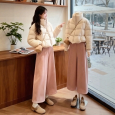 批发冬季穿搭一整套<b class='q'>大码</b>胖mm短款棉服外套阔腿裤韩系慵懒巨好看套装女