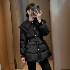 批发双层娃娃领中长款棉服<b class='q'>外套</b>女大码<b class='q'>胖</b><b class='q'>mm</b>收腰高级感独特保暖黑色棉衣