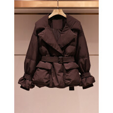 批发咖色西装领羽绒棉服外套<b class='q'>女</b>冬季大码胖mm时髦高端保暖收腰短款棉衣