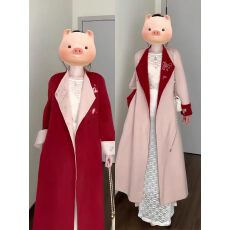 批发红色双面穿毛呢外套2025新款今年流行爆款新中式高级感<b class='q'>长款</b>大衣女