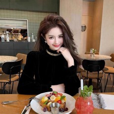 批发亮片木耳边丝绒衬衫女秋冬季大码胖mm高级感气质轻奢黑色打底上衣