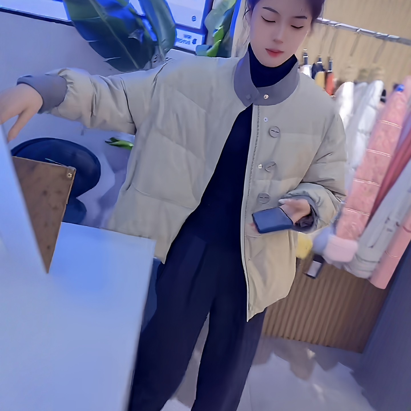 레트로 패치워크 배색 스탠드 칼라 면 의류 여성 코트 겨울 빅 사이즈 지방 mm 자이언트 잘 생긴 연령 감소 보온 두꺼운 면 옷