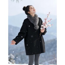批发中长款宽松毛呢<b class='q'>外套</b><b class='q'>女</b>冬季大码胖mm黑色高级气质简约保暖呢子大衣