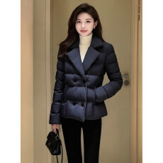 批发黑色西装领羽绒棉服外套女冬季大码胖mm高级气质通勤百搭夹棉棉衣
