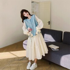 批发法式超好看针织马甲<b class='q'>连衣裙</b>套装女2025春新款小个子甜美减龄两件套