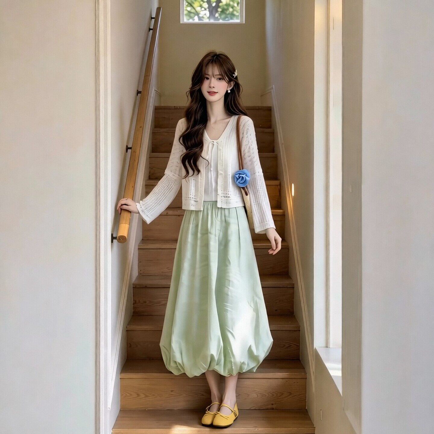 여름 코디 전체 집합 빅 사이즈 지방 mm 니트 오픈 가디건 조끼 반신 스커트 부드러운 바람 달콤함 세 조각 세트 여성