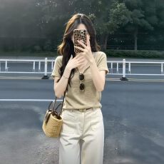 批发夏季穿搭一整套大码胖mm短袖针织上衣休闲裤韩系老钱风高级<b class='q'>套装</b>女