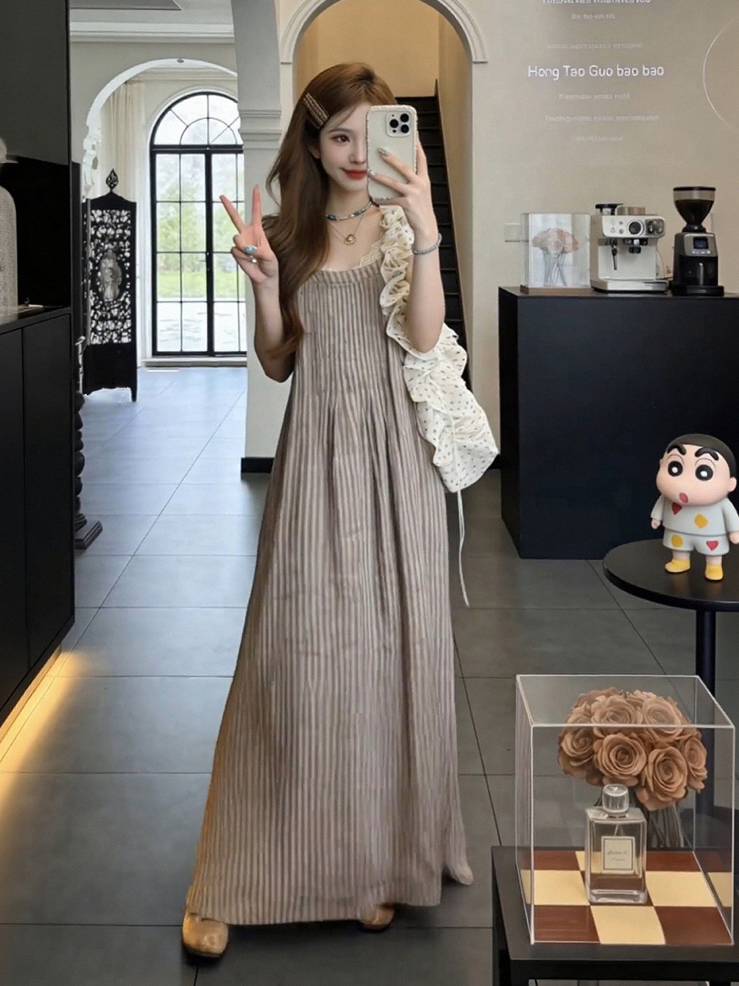 2026 여름 새로운 프랑스식 부드러운 바람 레이스 인사이드 잡아라. 의류 코디 스트라이프 멜빵 스커트 품격 두 조각 여성 세트