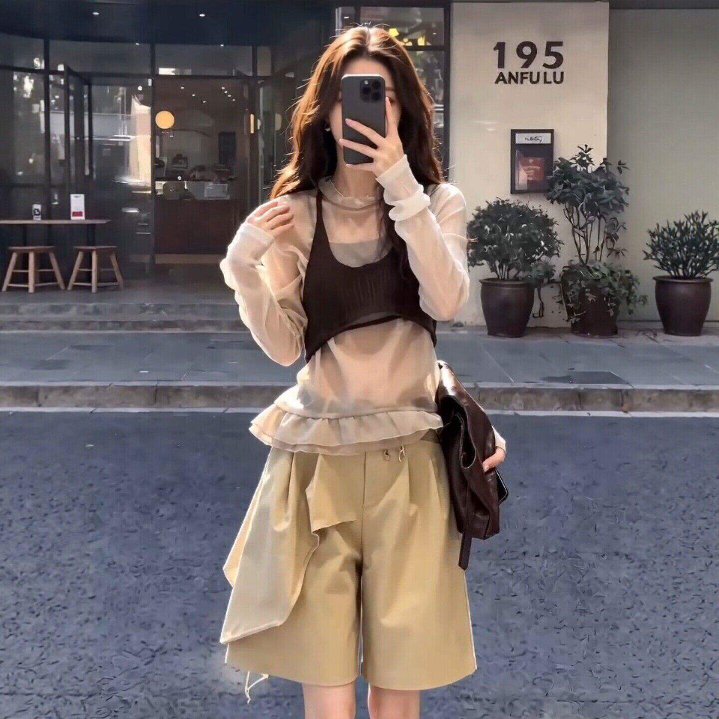 여름 착용 가져 가라. 전체 집합 빅 사이즈 지방 mm 맨위 스택 착용 조끼 넓은 다리가 짧다. 바지 한 부서 핫걸 세 조각 세트 여성