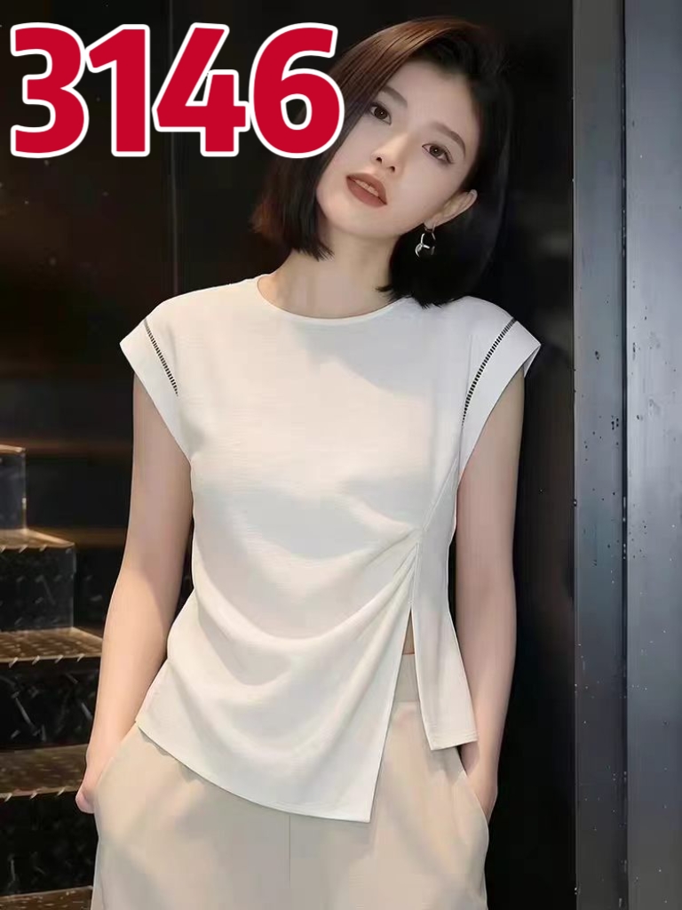 여름 디자인 센스 불규칙 트임 반팔 티셔츠 여성 작은 대중 다용도 화이트