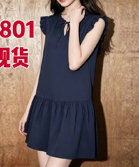 V넥 스트랩 작은 날다 소매 여성 드레스 2026 새로운 여름 짧은 치마