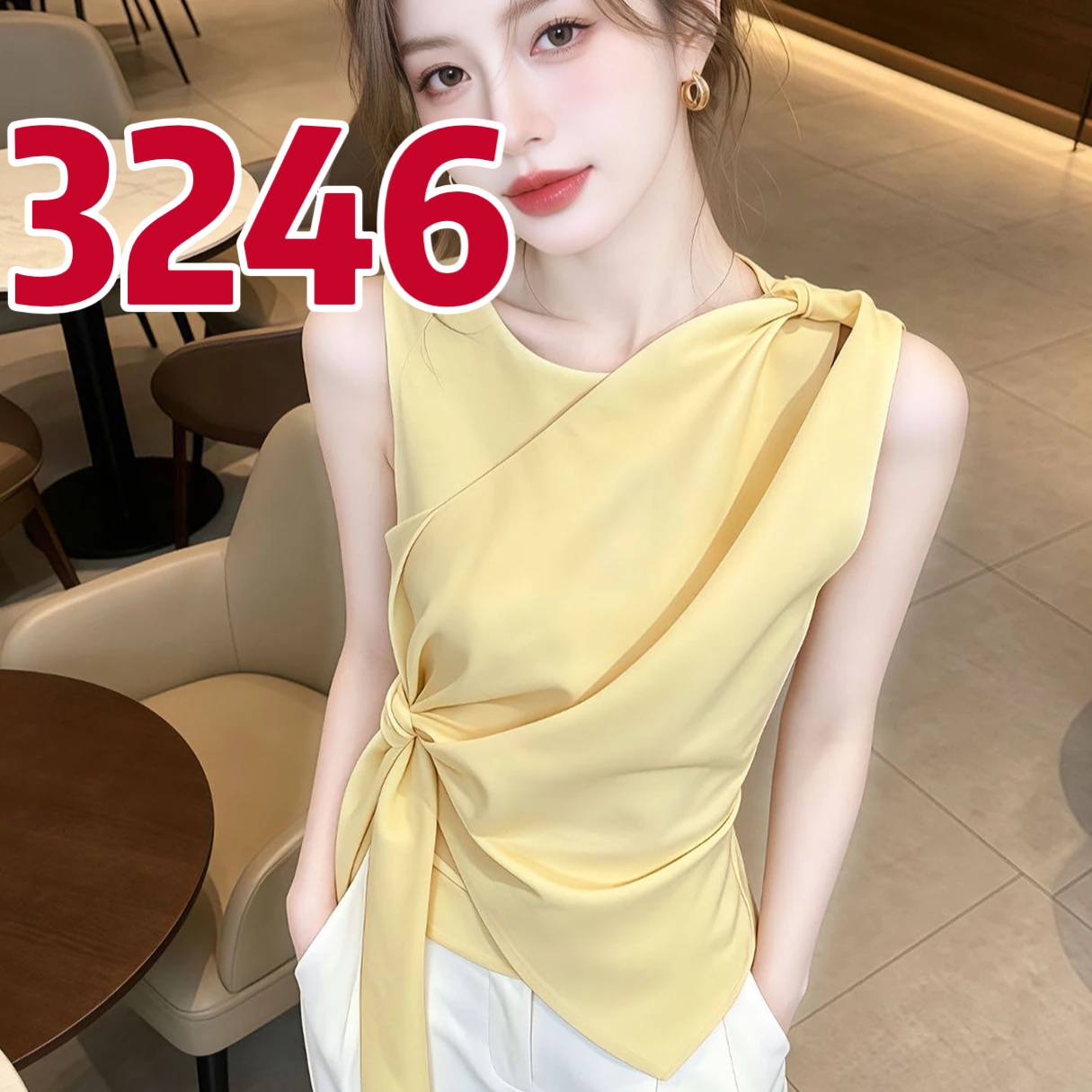 민소매 여성 셔츠 2026 여름 새로운 고급 센스 레이스업 허리 수축 불규칙 맨위
