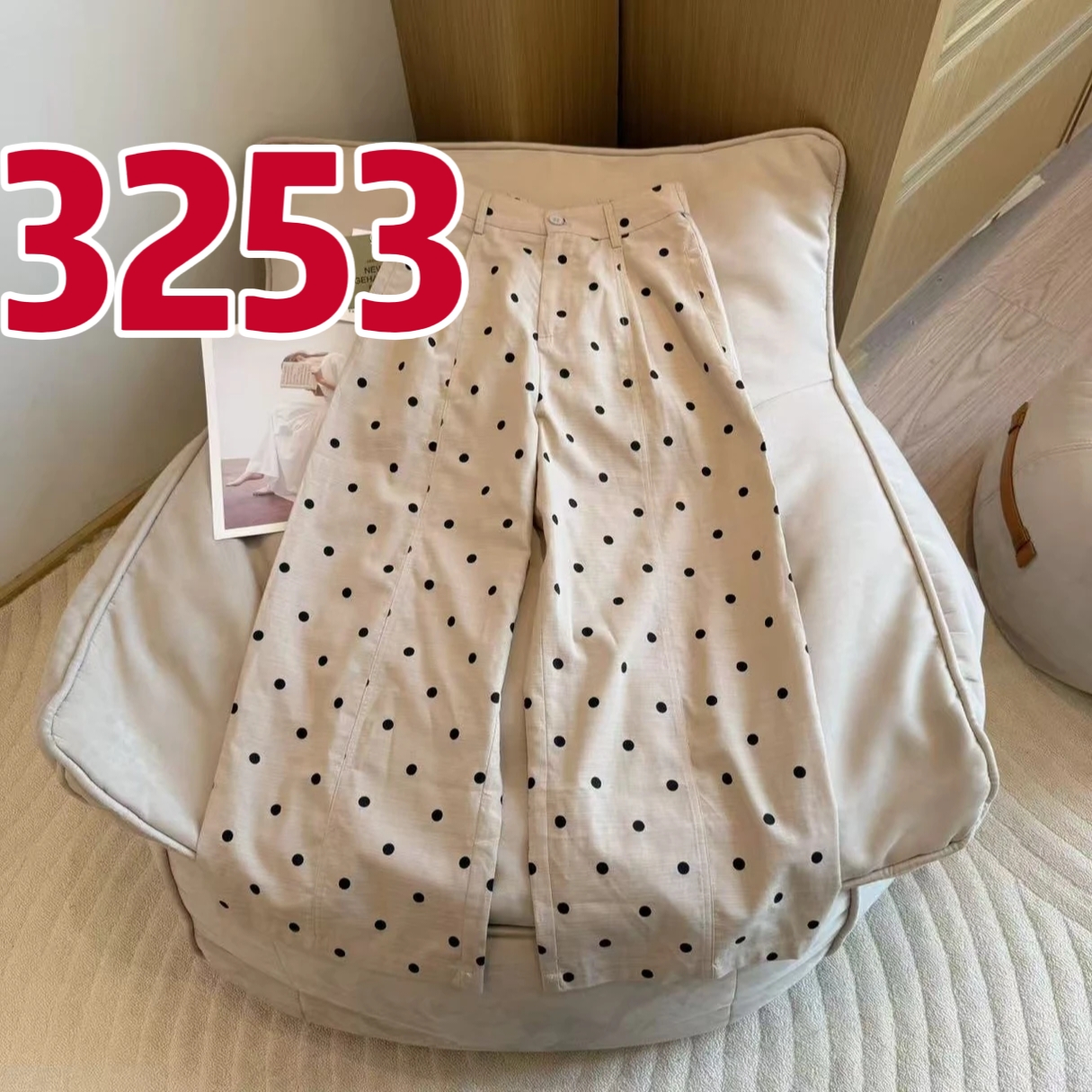 여름 허리밴드 도트 무늬 바지 외국 가스 루즈핏 와이드 레그 팬츠
