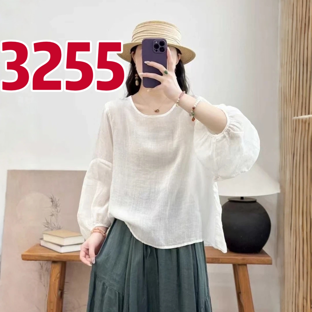 풀오버 라운드 넥 벌룬 소매 얇은 스타일 다용도 셔츠